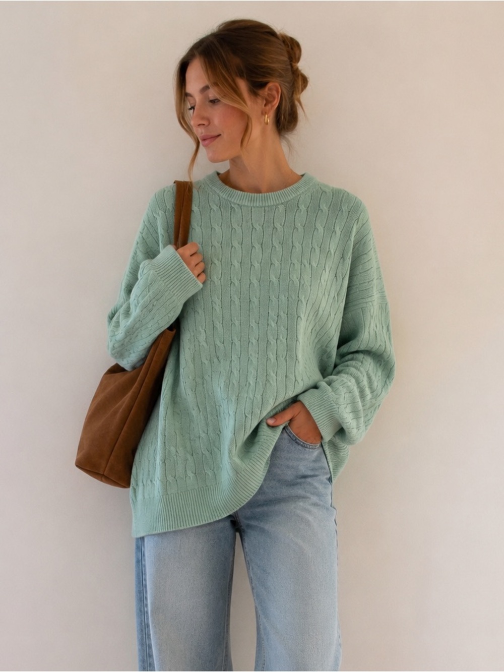 Vineyard Vines Mint Cable Knit Cashmere Merino Sweater Women’s L - Picture 2 of 5